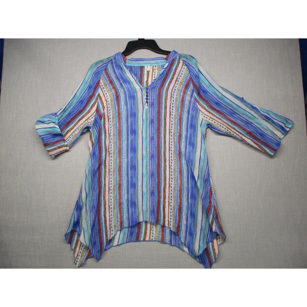 Carolyn Taylor Multicolor Striped Flowy Casual Relaxed Fit Tunic Blouse Size XL